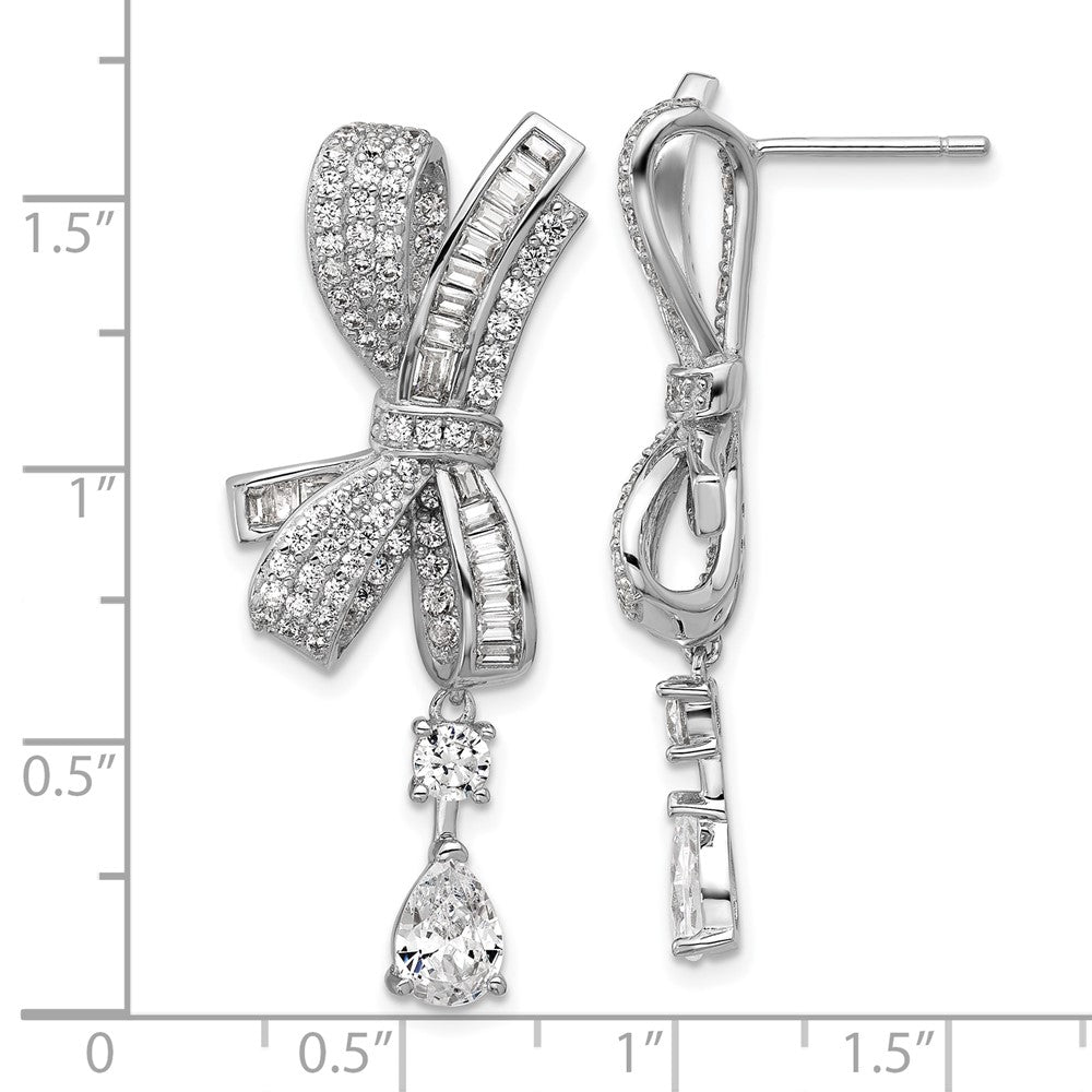 Sterlingsilber Cheryl M Rhodiniert Poliert Fantasie Zirkonia Schleife Stecker Ohrhänger