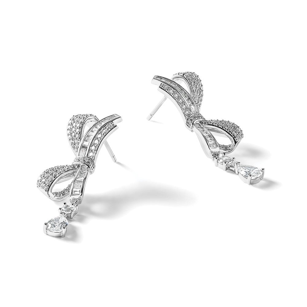 Sterlingsilber Cheryl M Rhodiniert Poliert Fantasie Zirkonia Schleife Stecker Ohrhänger