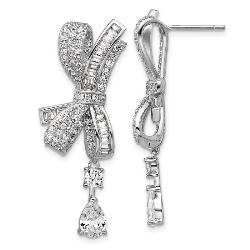 Sterlingsilber Cheryl M Rhodiniert Poliert Fantasie Zirkonia Schleife Stecker Ohrhänger