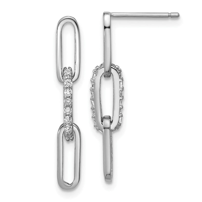 Sterlingsilber Cheryl M Rhodiniert Poliert Zirkonia Büroklammer Glieder Stecker Ohrhänger