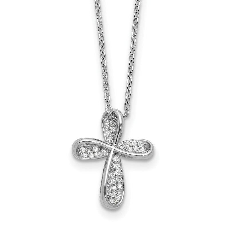 Sterlingsilber Cheryl M Rhodiniert Poliert Zirkonia Kreuz mit 2 Zoll Verlängerung Halskette