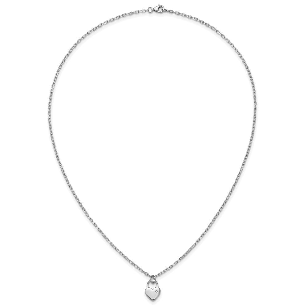 Sterlingsilber Cheryl M Rhodiniert Poliert Zirkonia Herz Schloss Halskette