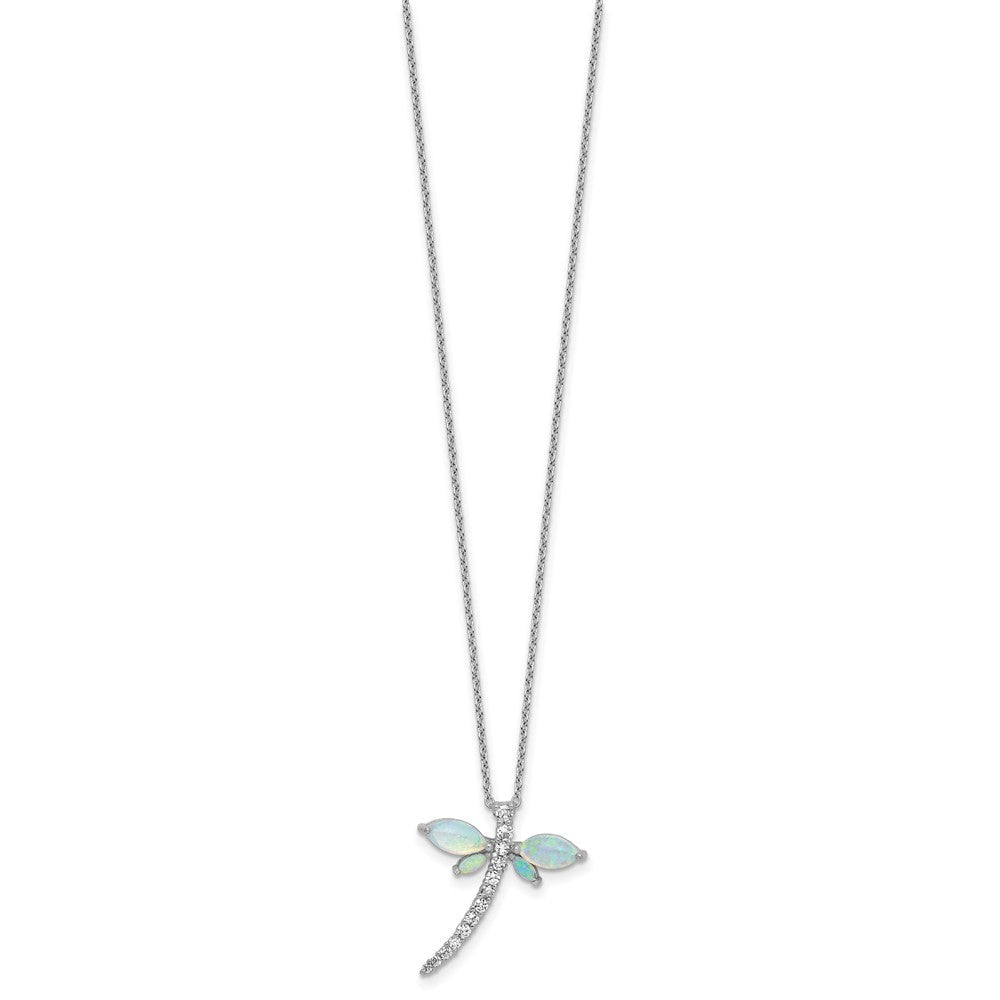 Sterlingsilber Cheryl M Rhodiniert Cr. Opal & Zirkonia Libelle mit 2 Zoll Verlängerung Halskette