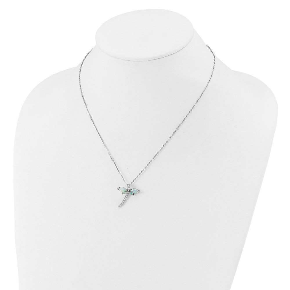 Sterlingsilber Cheryl M Rhodiniert Cr. Opal & Zirkonia Libelle mit 2 Zoll Verlängerung Halskette