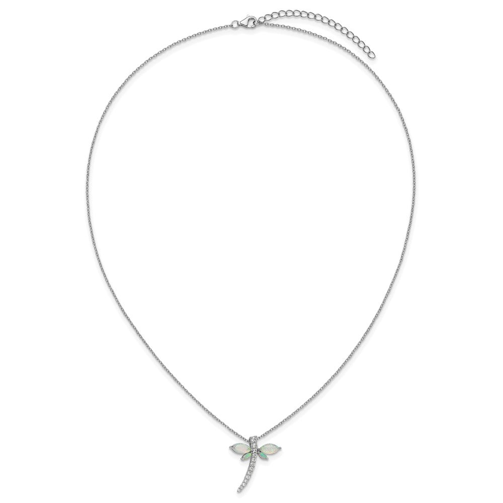 Sterlingsilber Cheryl M Rhodiniert Cr. Opal & Zirkonia Libelle mit 2 Zoll Verlängerung Halskette