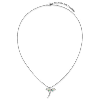 Sterlingsilber Cheryl M Rhodiniert Cr. Opal & Zirkonia Libelle mit 2 Zoll Verlängerung Halskette