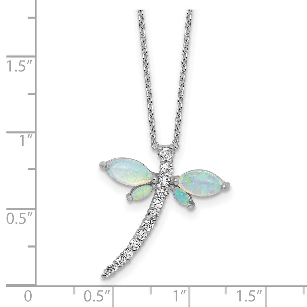 Sterlingsilber Cheryl M Rhodiniert Cr. Opal & Zirkonia Libelle mit 2 Zoll Verlängerung Halskette