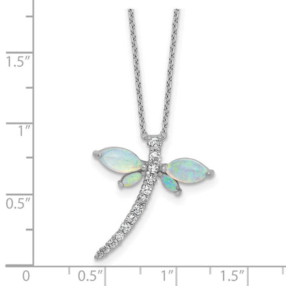 Sterlingsilber Cheryl M Rhodiniert Cr. Opal & Zirkonia Libelle mit 2 Zoll Verlängerung Halskette