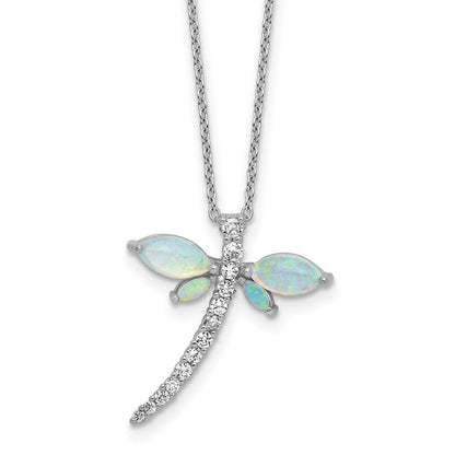 Sterlingsilber Cheryl M Rhodiniert Cr. Opal & Zirkonia Libelle mit 2 Zoll Verlängerung Halskette