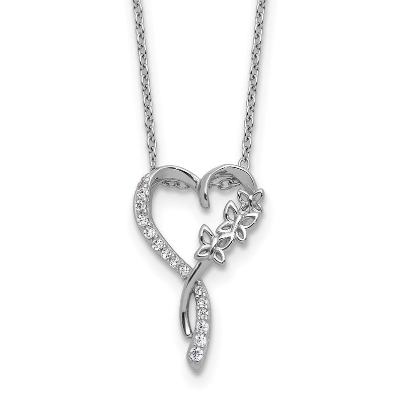 Sterlingsilber Cheryl M Rhodiniert Zirkonia Butterflies Herz mit 2 Zoll Verlängerung Halskette