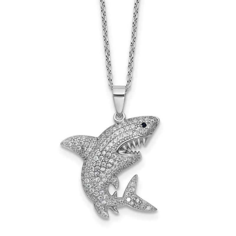 Sterlingsilber Cheryl M Rhodiniert Cr. Schwarz Spinell Zirkonia Shark mit 2 Zoll Verlängerung Halskette