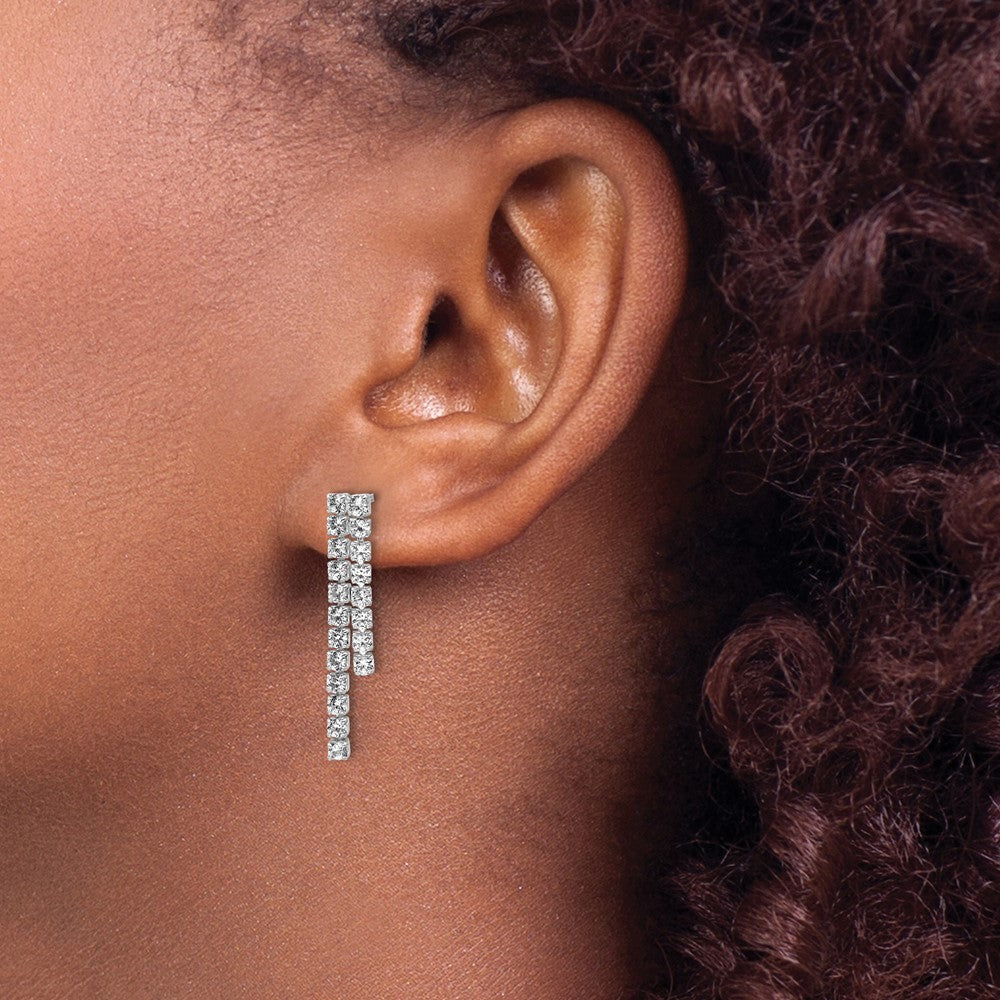 Sterlingsilber Cheryl M Rhodiniert Poliert 2-row Zirkonia Stecker Ohrhänger
