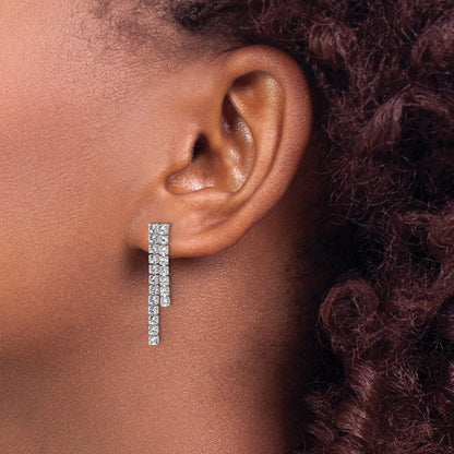 Sterlingsilber Cheryl M Rhodiniert Poliert 2-row Zirkonia Stecker Ohrhänger
