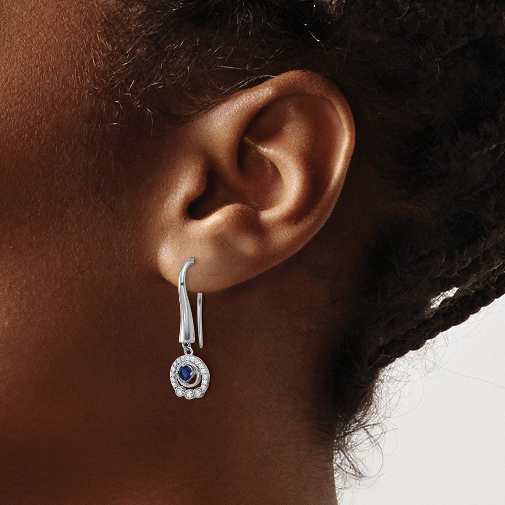 Sterlingsilber Cheryl M Rhodiniert Poliert Zirkonia & Blau Glas Ohrhänger