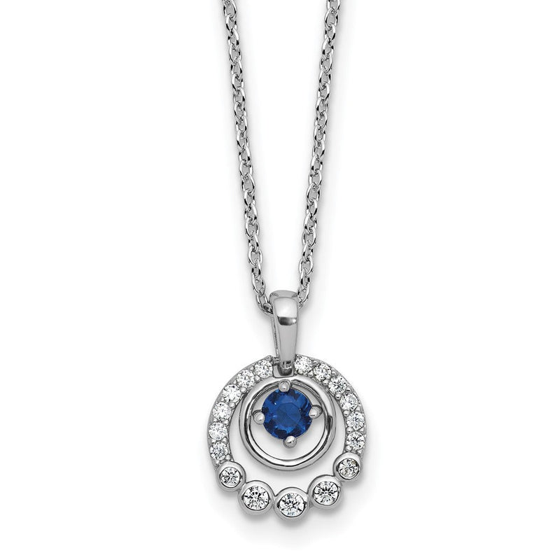 Sterlingsilber Cheryl M Rhodiniert Poliert Zirkonia & Blau Glas mit 2 Zoll Verlängerung Halskette
