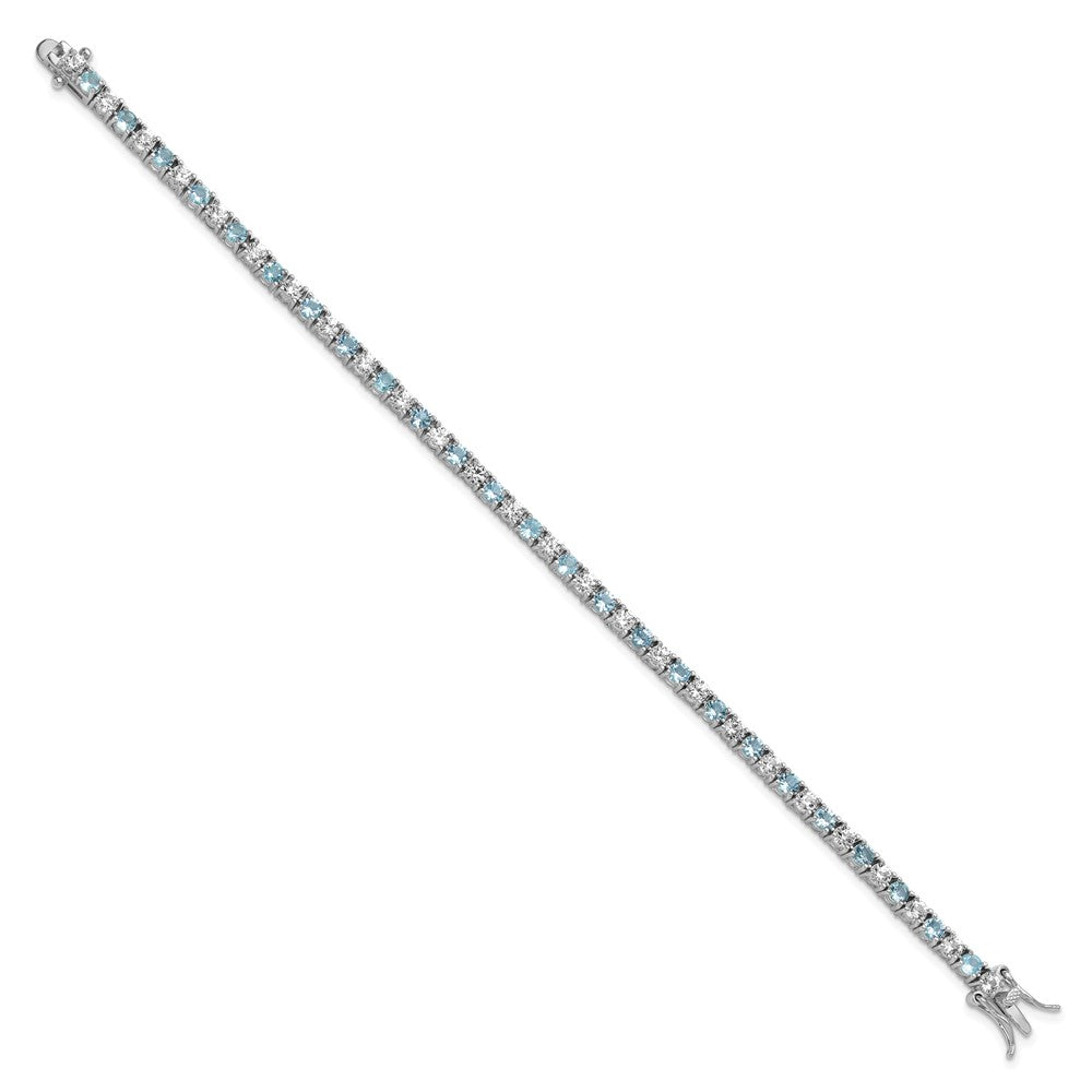 Sterlingsilber Cheryl M Rhodiniert Zirkonia & Aqua Glas Tennis Armband