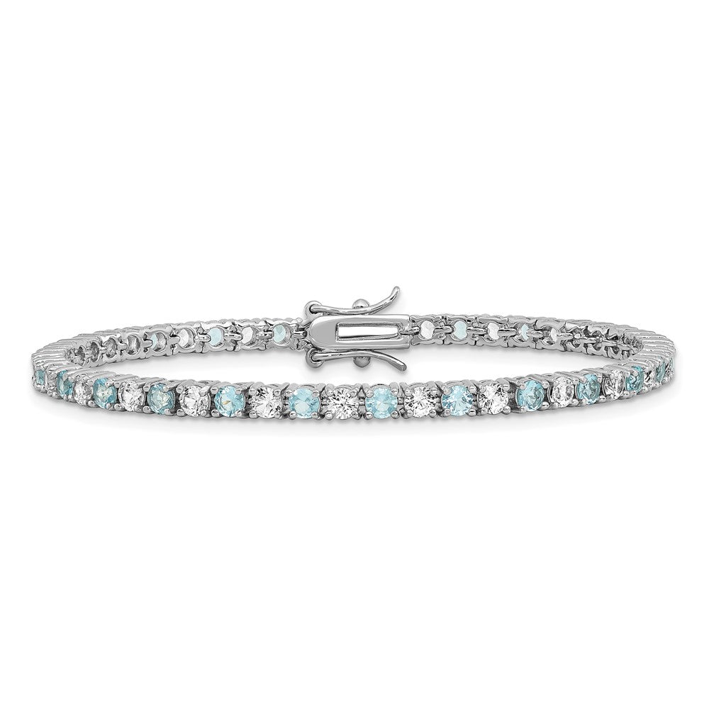 Sterlingsilber Cheryl M Rhodiniert Zirkonia & Aqua Glas Tennis Armband