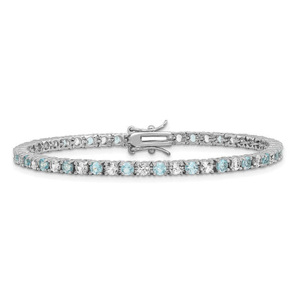 Sterlingsilber Cheryl M Rhodiniert Zirkonia & Aqua Glas Tennis Armband