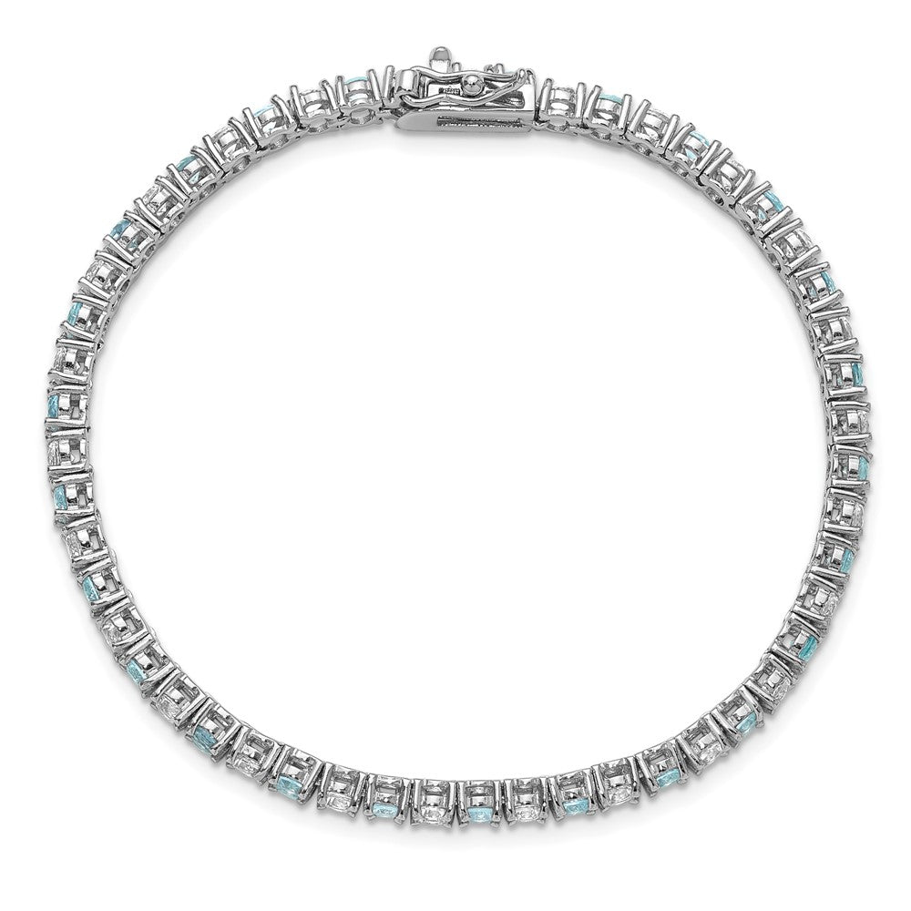 Sterlingsilber Cheryl M Rhodiniert Zirkonia & Aqua Glas Tennis Armband