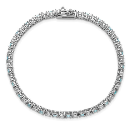 Sterlingsilber Cheryl M Rhodiniert Zirkonia & Aqua Glas Tennis Armband