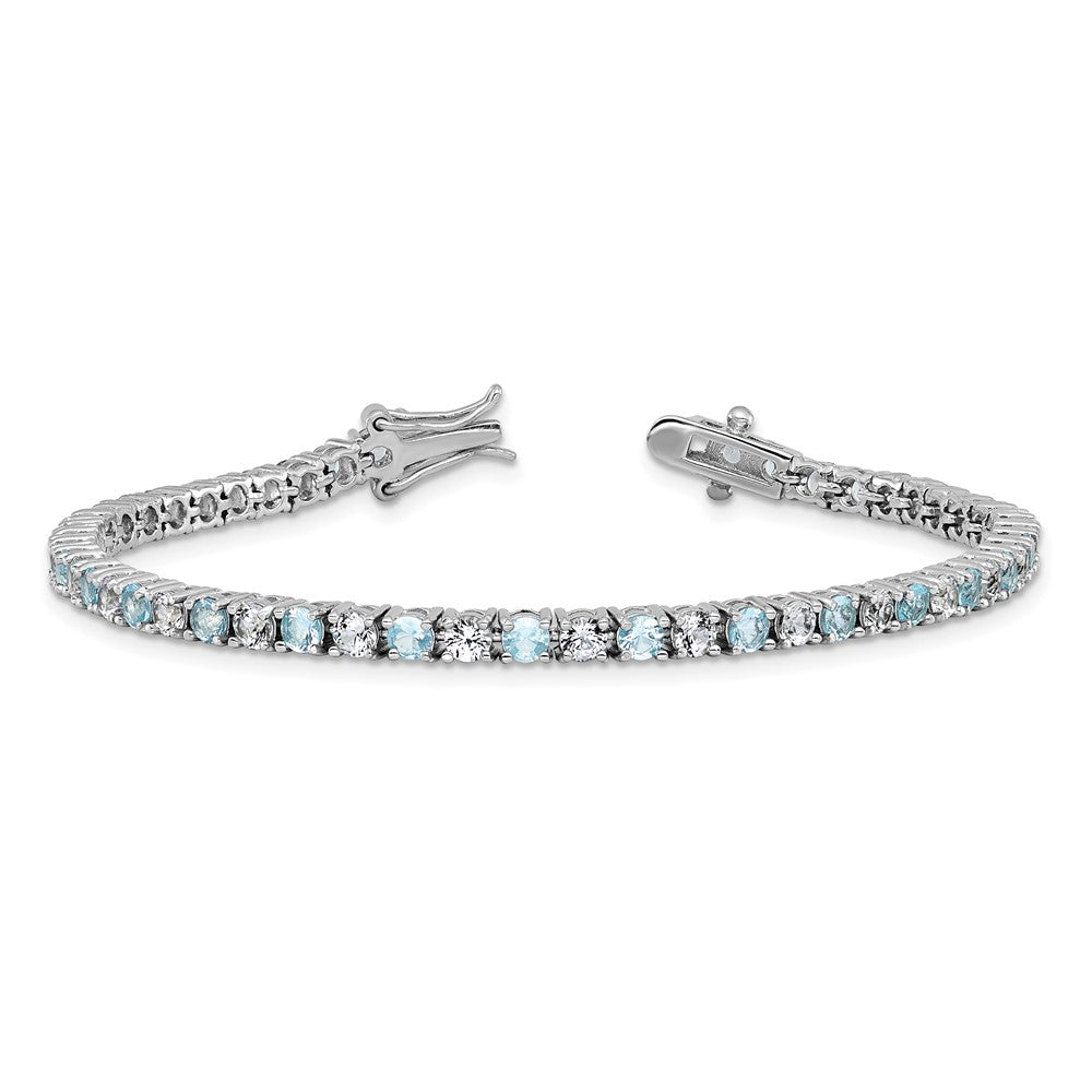 Sterlingsilber Cheryl M Rhodiniert Zirkonia & Aqua Glas Tennis Armband