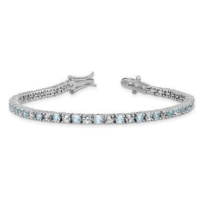 Sterlingsilber Cheryl M Rhodiniert Zirkonia & Aqua Glas Tennis Armband