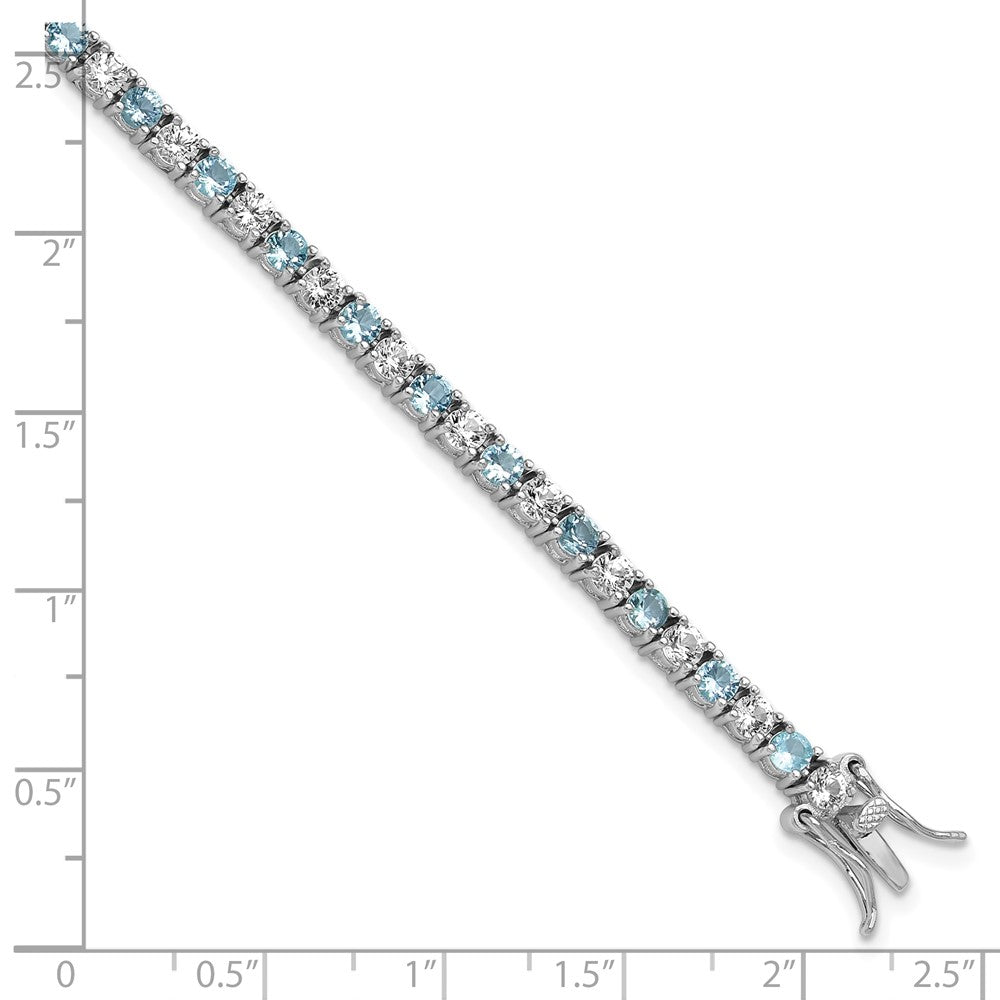 Sterlingsilber Cheryl M Rhodiniert Zirkonia & Aqua Glas Tennis Armband