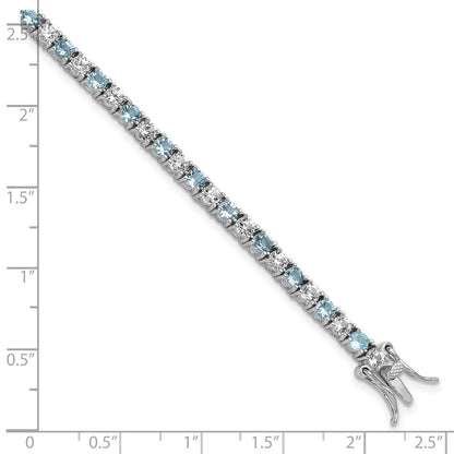 Sterlingsilber Cheryl M Rhodiniert Zirkonia & Aqua Glas Tennis Armband