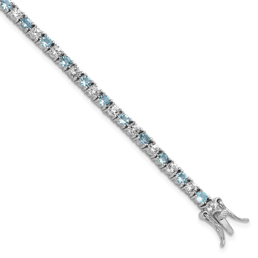 Sterlingsilber Cheryl M Rhodiniert Zirkonia & Aqua Glas Tennis Armband