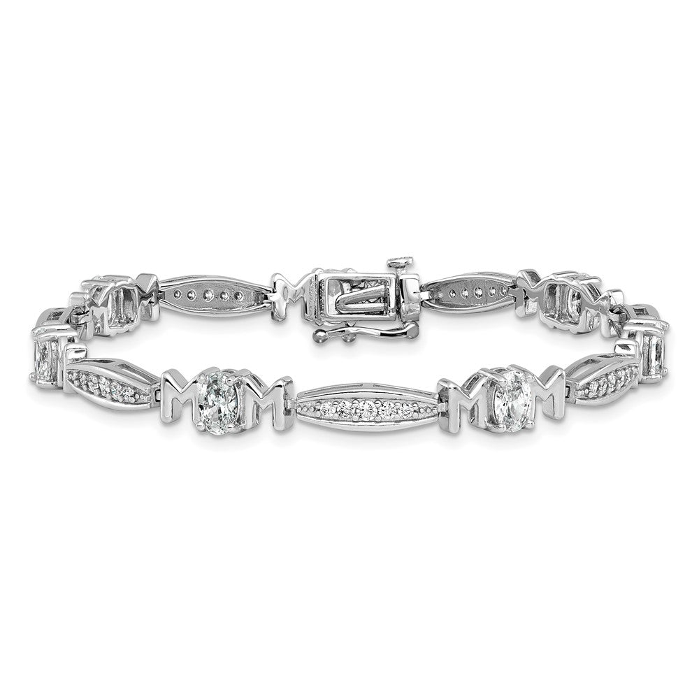 Sterlingsilber Cheryl M Rhodiniert Zirkonia Mama mit Sicherheits Verschluss Armband