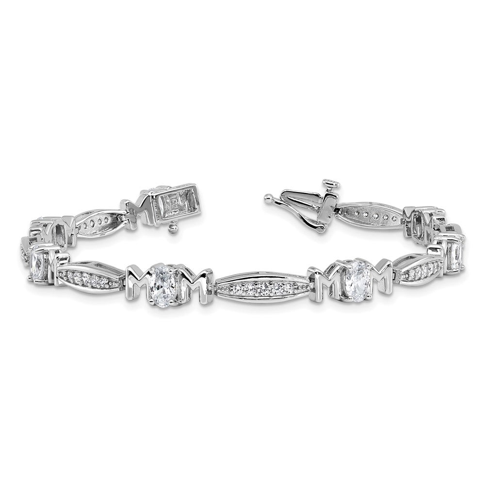 Sterlingsilber Cheryl M Rhodiniert Zirkonia Mama mit Sicherheits Verschluss Armband