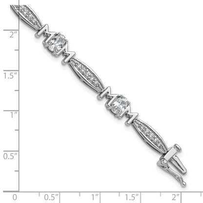 Sterlingsilber Cheryl M Rhodiniert Zirkonia Mama mit Sicherheits Verschluss Armband