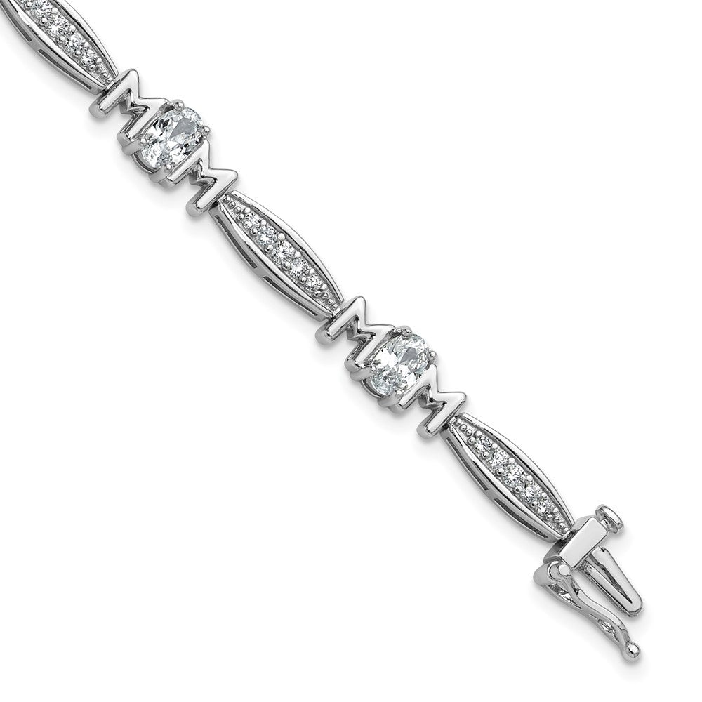 Sterlingsilber Cheryl M Rhodiniert Zirkonia Mama mit Sicherheits Verschluss Armband