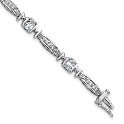 Sterlingsilber Cheryl M Rhodiniert Zirkonia Mama mit Sicherheits Verschluss Armband