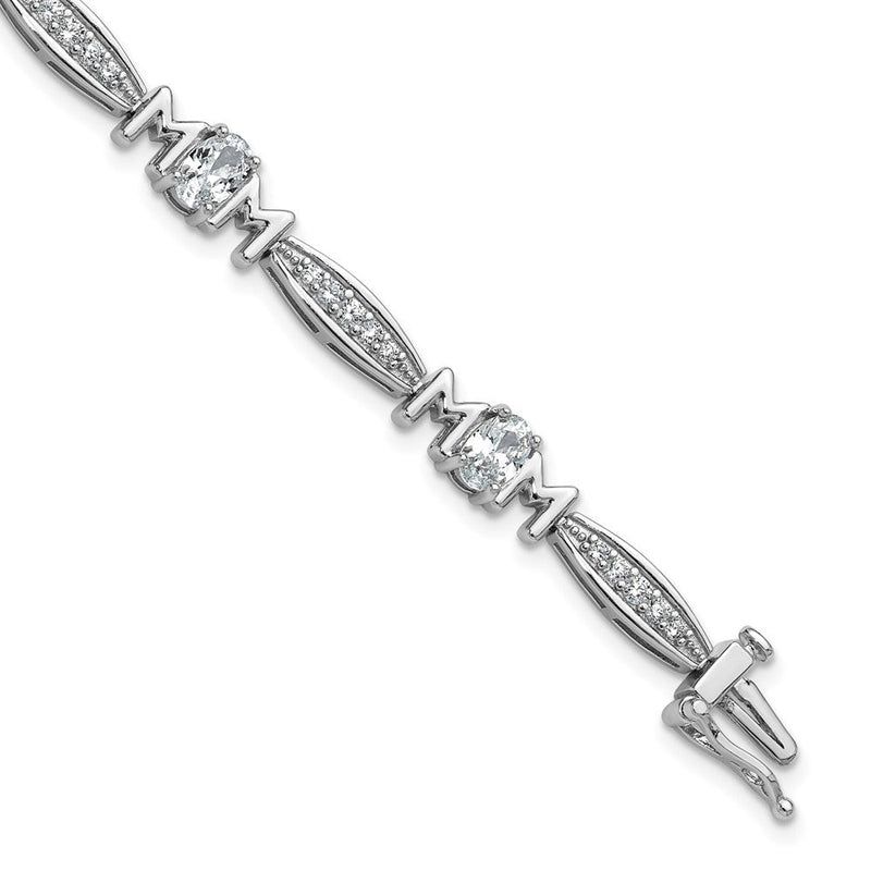 Sterlingsilber Cheryl M Rhodiniert Zirkonia Mama mit Sicherheits Verschluss Armband