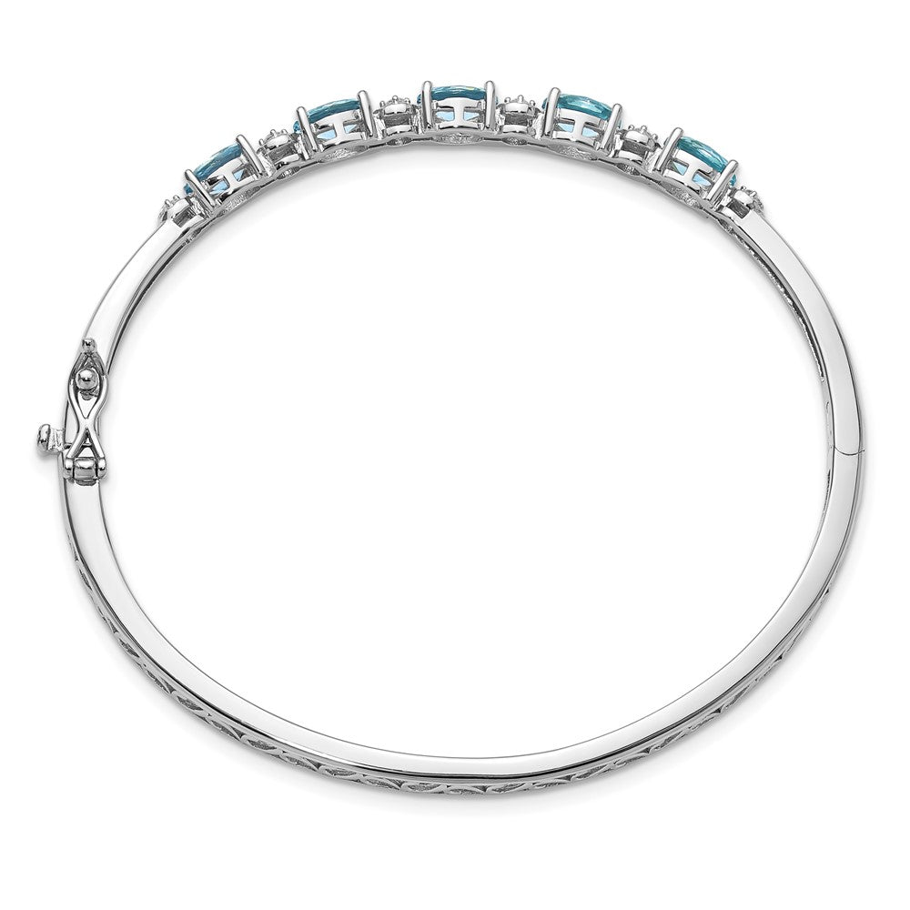 Sterlingsilber Cheryl M Rhodiniert Aqua Glas & Zirkonia Klappbar Armreif
