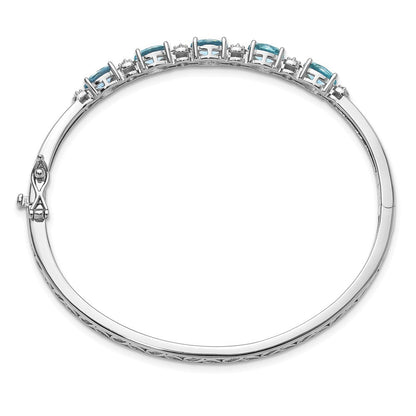 Sterlingsilber Cheryl M Rhodiniert Aqua Glas & Zirkonia Klappbar Armreif