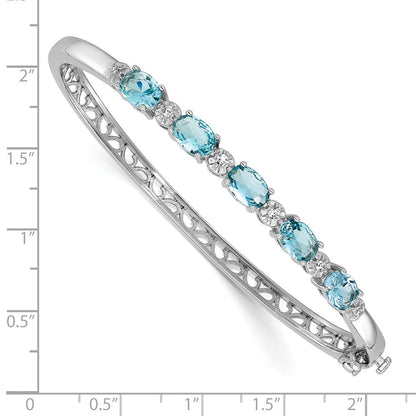 Sterlingsilber Cheryl M Rhodiniert Aqua Glas & Zirkonia Klappbar Armreif