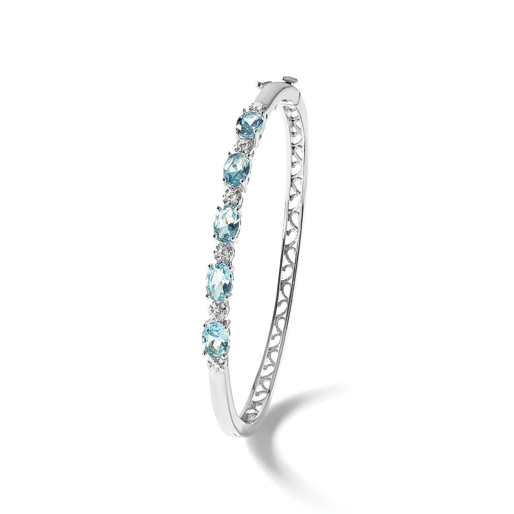 Sterlingsilber Cheryl M Rhodiniert Aqua Glas & Zirkonia Klappbar Armreif