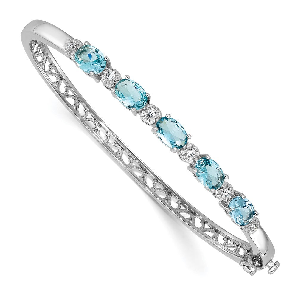 Sterlingsilber Cheryl M Rhodiniert Aqua Glas & Zirkonia Klappbar Armreif
