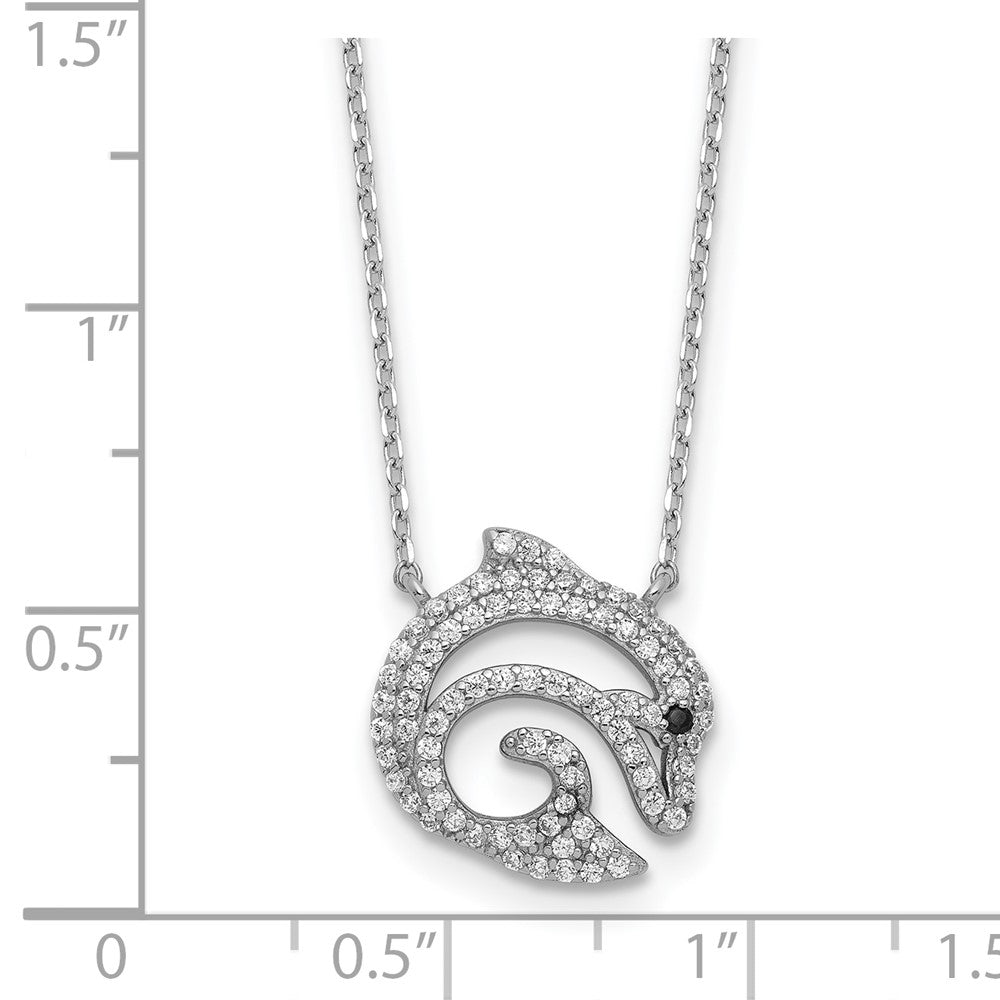 Sterlingsilber Cheryl M Rhodiniert Schwarz & Weiß Zirkonia Delfin Halskette