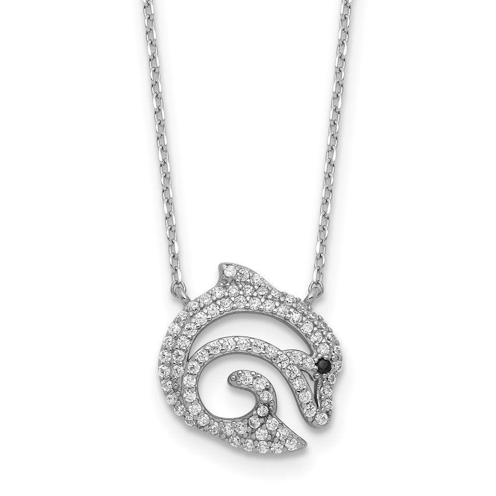 Sterlingsilber Cheryl M Rhodiniert Schwarz & Weiß Zirkonia Delfin Halskette