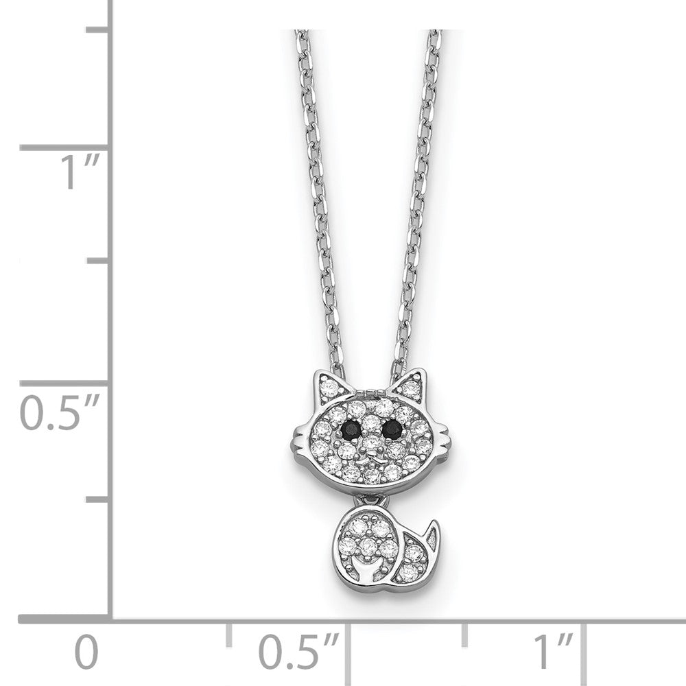 Sterlingsilber Cheryl M Rhodiniert Schwarz & Weiß Zirkonia Katze Halskette