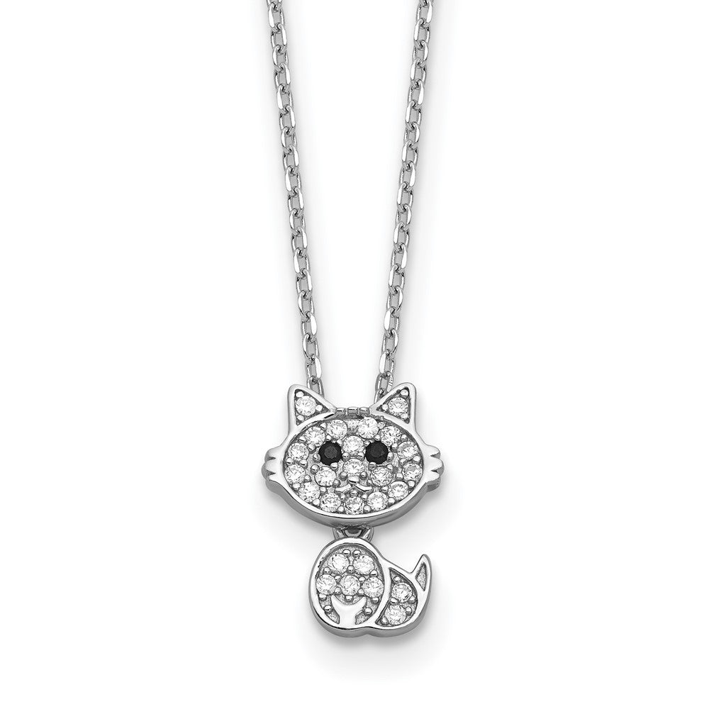 Sterlingsilber Cheryl M Rhodiniert Schwarz & Weiß Zirkonia Katze Halskette