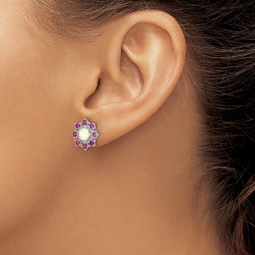 Sterlingsilber Cheryl M Rhodiniert Cr. Opal & Rosa Kristall Blume Ohrstecker