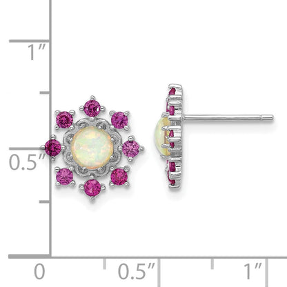 Sterlingsilber Cheryl M Rhodiniert Cr. Opal & Rosa Kristall Blume Ohrstecker