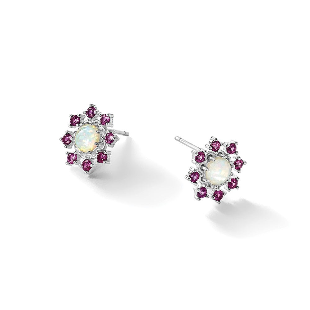 Sterlingsilber Cheryl M Rhodiniert Cr. Opal & Rosa Kristall Blume Ohrstecker