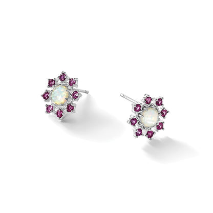 Sterlingsilber Cheryl M Rhodiniert Cr. Opal & Rosa Kristall Blume Ohrstecker