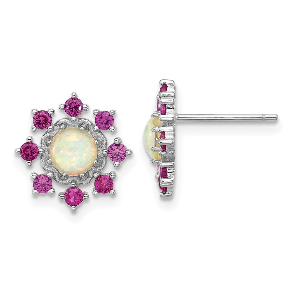 Sterlingsilber Cheryl M Rhodiniert Cr. Opal & Rosa Kristall Blume Ohrstecker