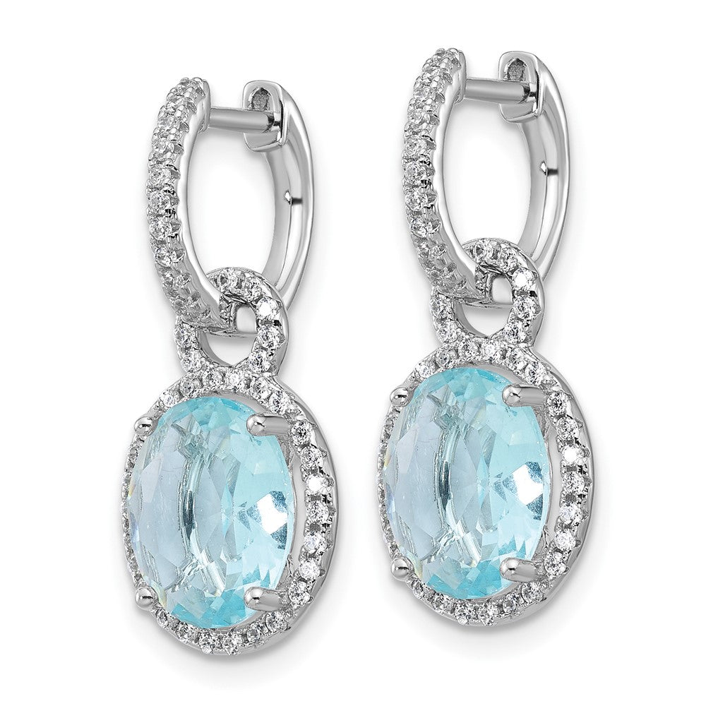 Sterlingsilber Cheryl M Rhodiniert Aqua Glas & Zirkonia Hängend Creolen